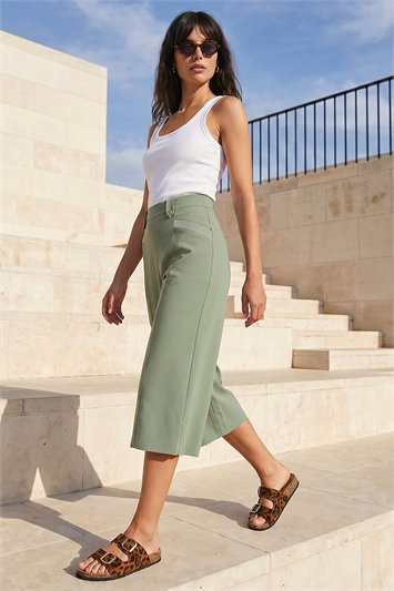 Green Wide Hem Cropped Trouser