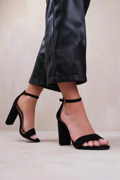 Black 'Skye' Strappy Block Heels With Buckle Suede