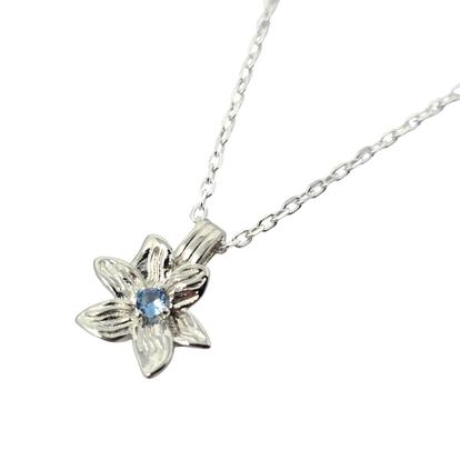 Metallic Aquamarine March Birthstone Daffodil Birthflower Charm Necklace