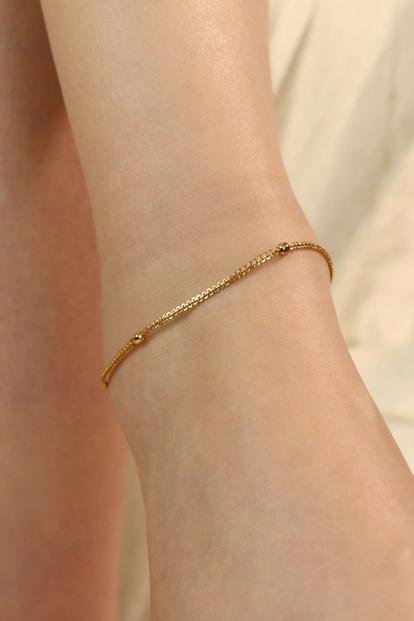 Metallic Golden Brass Beaded Round Ball Minimalist Boho Slim Foot Payal Anklet