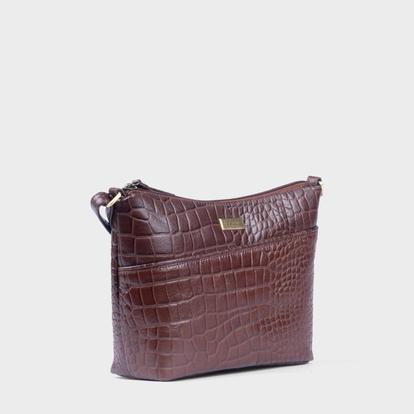 Black 'Carol' Embossed Croc Real Leather Designer Crossbody Shoulder Bag