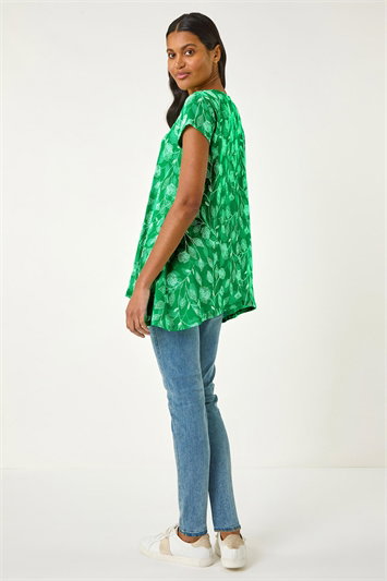 Textured Floral Print Tunic Top 19384234