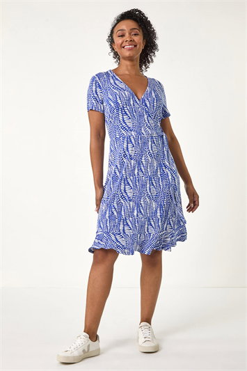 Petite Abstract Print Wrap Frill Dress 14649909