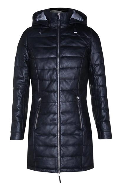 Black Womens Leather Puffer Parka Jacket-Andri