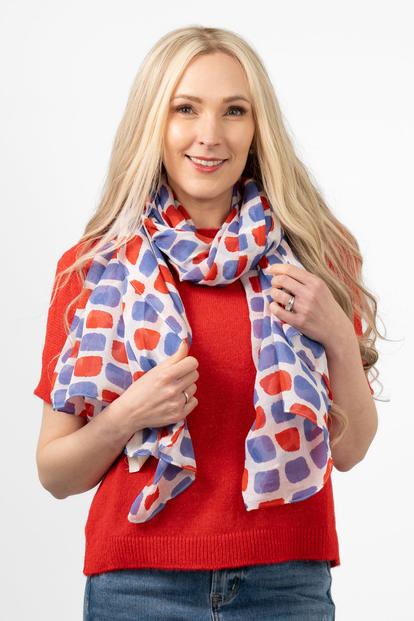 Blue Tile Print Cotton Lightweight Scarf