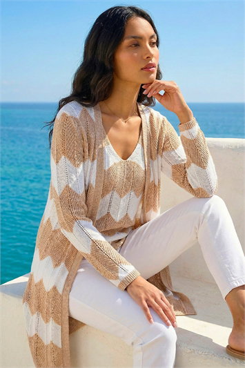 Chevron Stripe Longline Cardigan 16110659