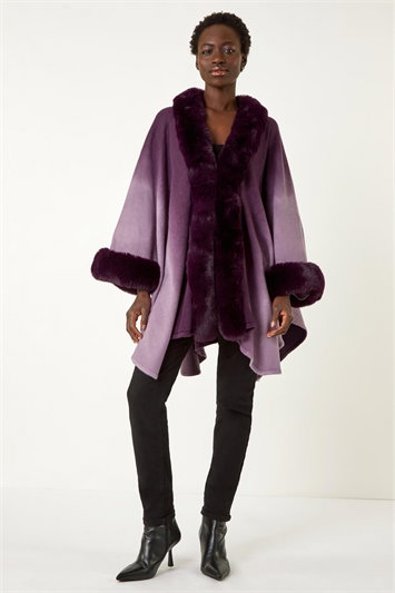 Dip Dye Faux Fur Trim Cape 16200376