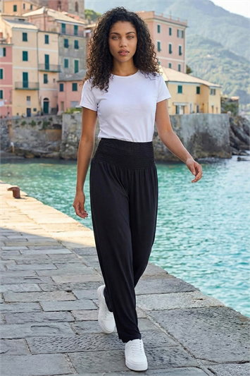 Petite Shirred Straight Leg Stretch Trouser 18117908