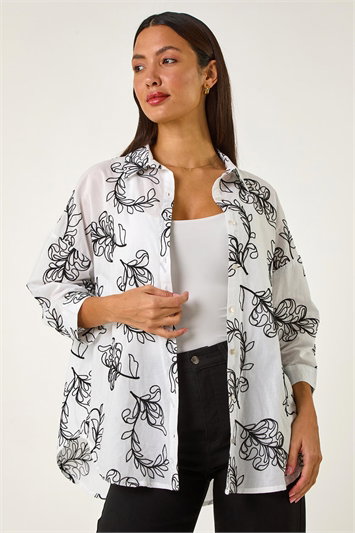 White Embroidered Floral Cotton Shirt