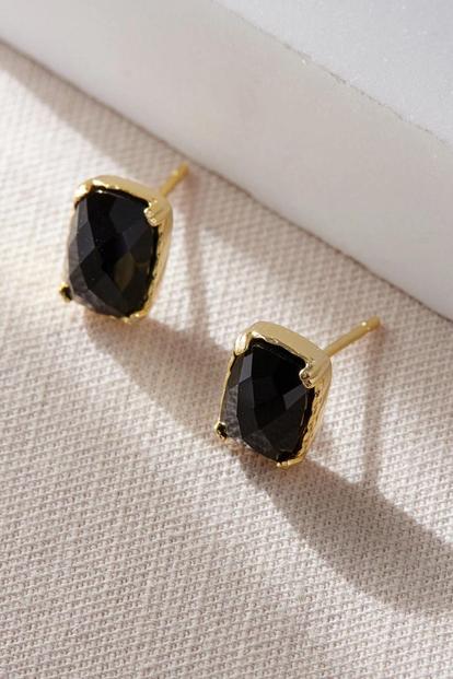 Black Gold Plated Sterling Silver Cz Black Studs