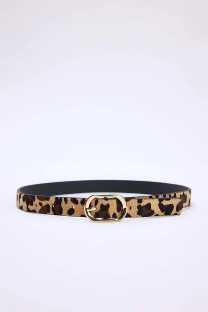 Multi Leopard Print Faux Hair Oval Buckle Fashion Belt
