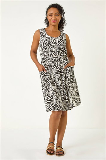 Petite Print Linen Blend Pocket Dress 14680708