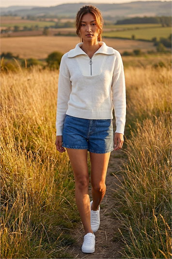 Collar Zip Neck Knit Jumper 16191038