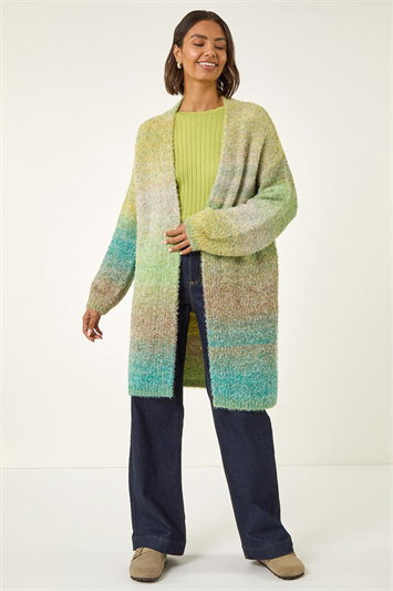 Green Ombre Longline Knit Cardigan