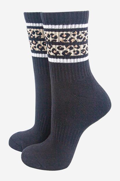 Black Leopard Striped Sports Socks