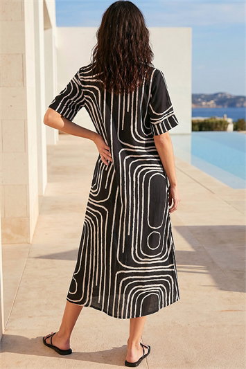 Abstract Print Midi Shirt Dress 14862308