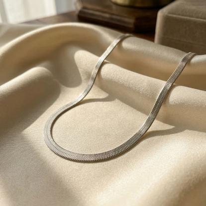 Metallic Herringbone Rhodium Filled Silver 4Mm 18 Inch Snake Necklace