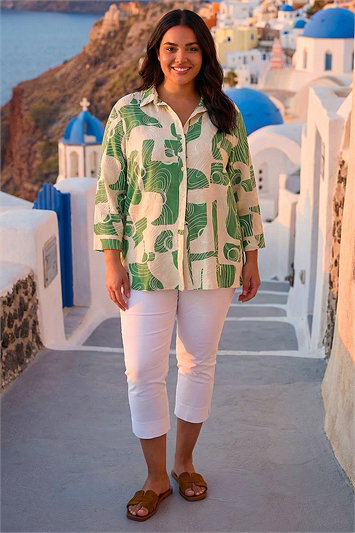Green Curve Textured Geometric Shirt