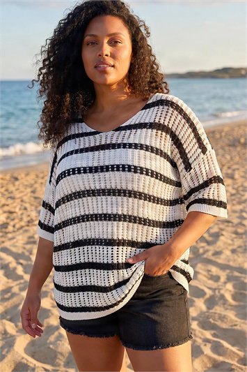 Black Curve Crochet Knitted Top