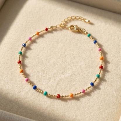 Metallic Gold Plated Carnival Multi Coloured Beaded Bracelet