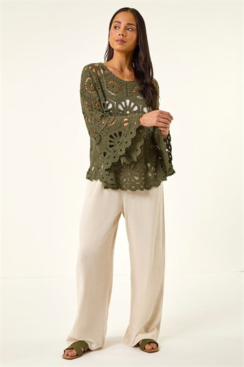 Petite Crochet Flare Sleeve Top 16327940