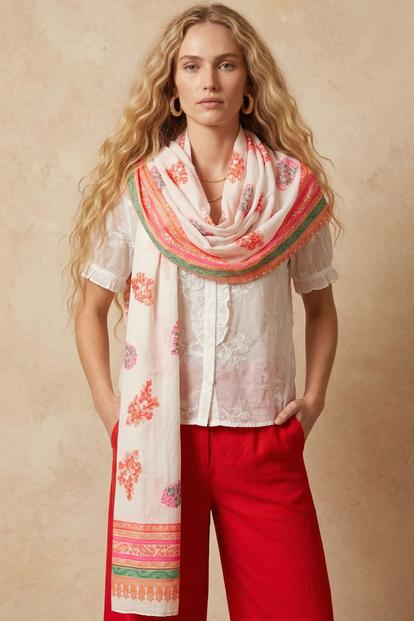 Multi Paisley & Leaf Lightweight Cotton Scarf