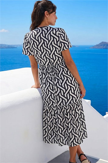 Geometric Print Tiered Midi Dress 14542108