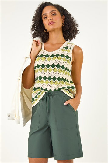 Green Drawcord Detail Pocket Shorts