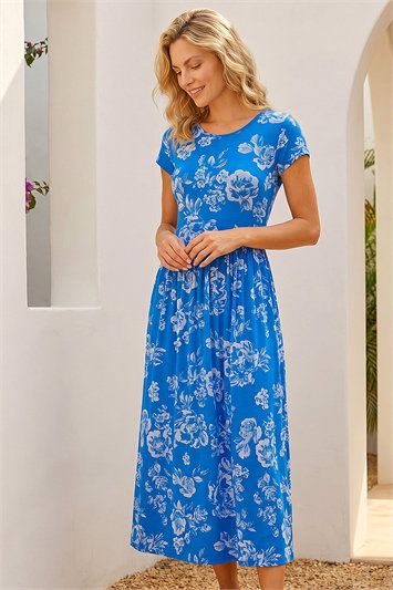 Floral Print Midi Stretch Dress 14361709