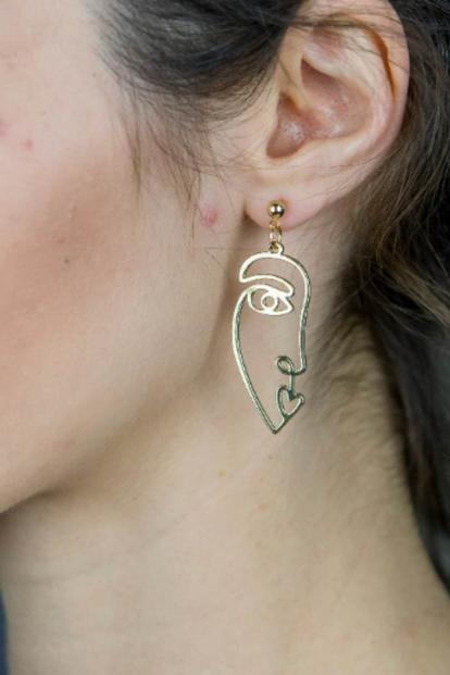 Metallic The Colourful Aura Gold Abstract Face Drop Earrings