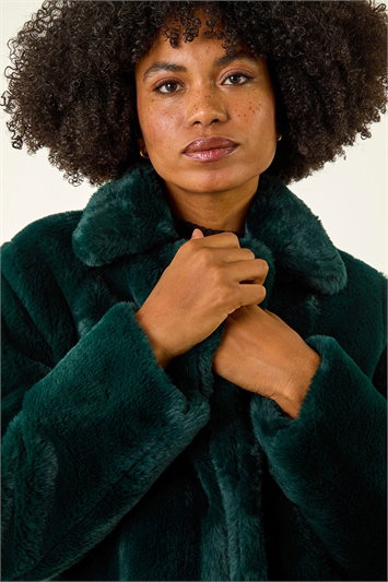Green Faux Fur Longline Coat