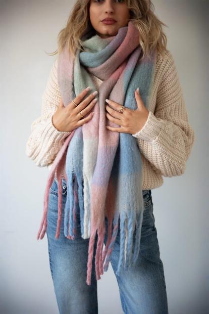 Multi Pastel Check Print Scarf
