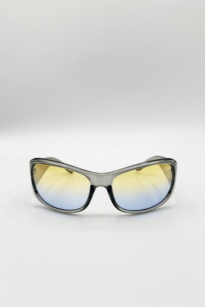 Metallic Oversized Racer Sunglasses In Silver