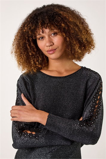 Black Sleeve Braid Detail Knit Jumper
