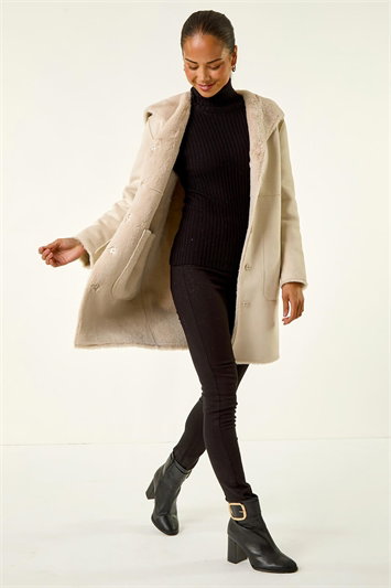 Petite Faux Sheepskin Hooded Coat 12032988