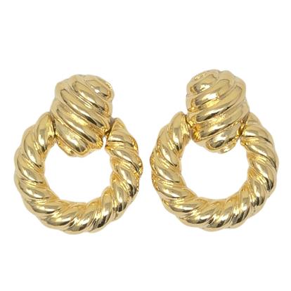 Metallic Chunky Croissant Textured Donut Dangle Gold Plated Earrings