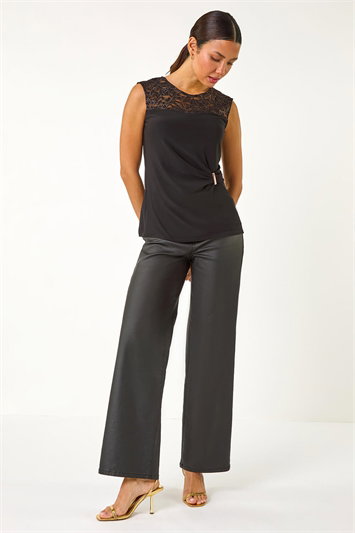 Lace Yoke Gathered Waist Top 19377013