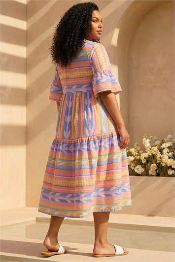 Curve Stripe Print Boho Tiered Dress 14522796
