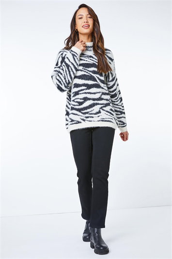 Animal Print Fluffy Yarn Jumper 16068508