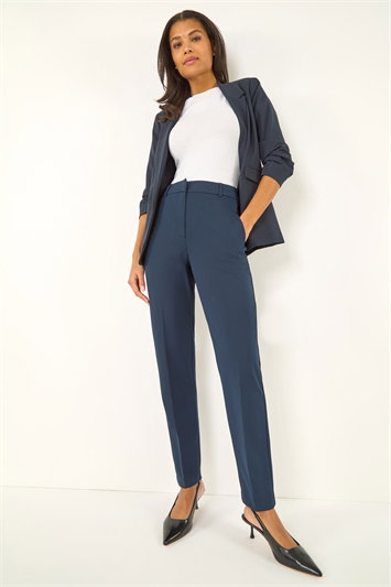 Blue Long Straight Leg Stretch Trouser