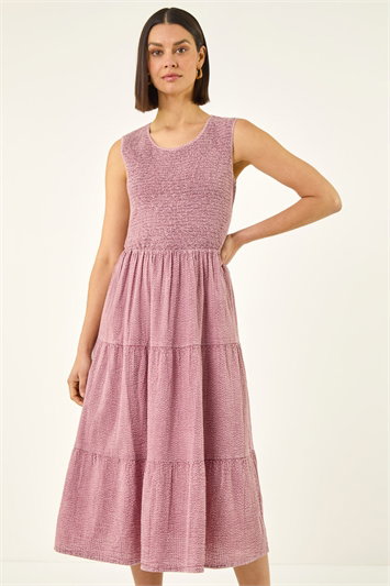 Shirred Textured Smock Midi Dress 14842479