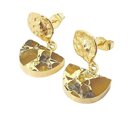 Metallic Hammered Citrine November Birthstone Statement Earrings