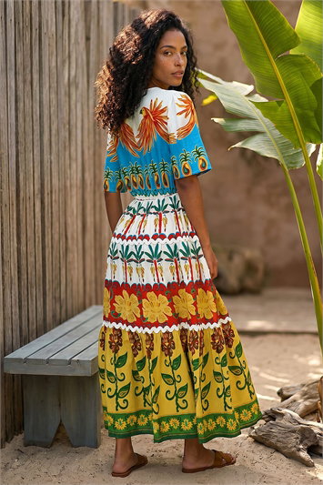 Tropical Print V-Neck Maxi Dress 14705578