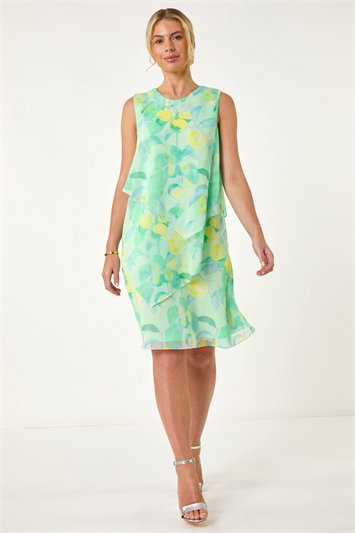 Petite Lemon Print Layered A-Line Dress 14672434
