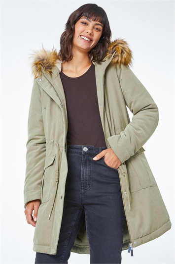 Faux Fur Trim Padded Parka Coat 12018382