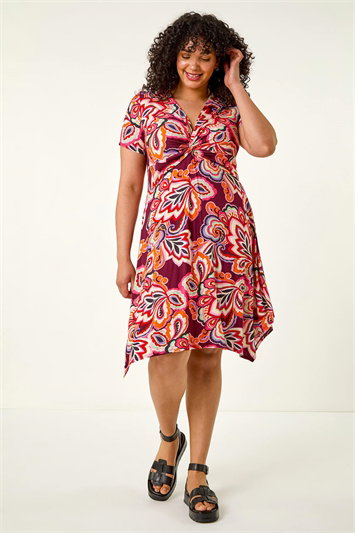 Curve Floral Print Twist Front Dress 14525176