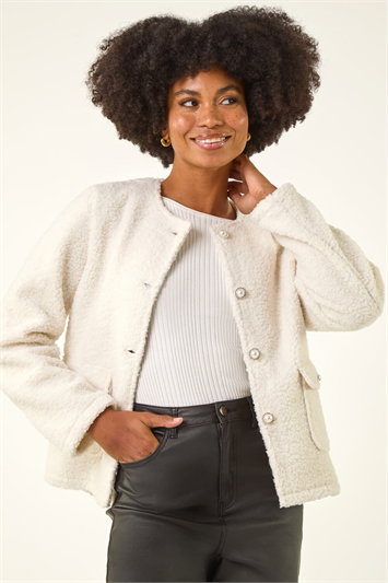 White Cosy Boucle Fleece Jacket