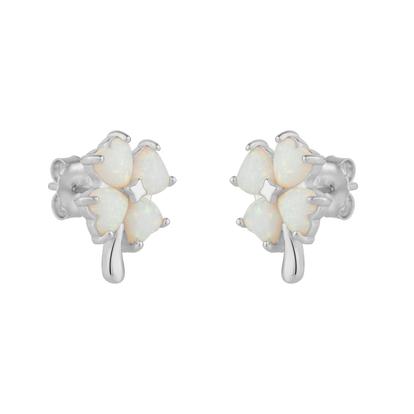 Metallic White Opal Four Leaves Clover Sterling Silver Stud Earring