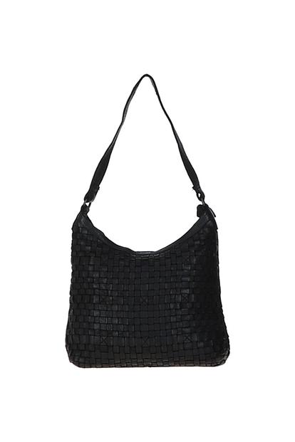 Black 'Raffinatezza' Vintage Woven Leather Shoulder Bag