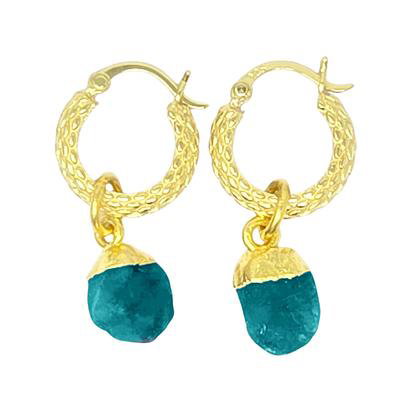 Metallic Raw Turquoise December Birthstone Huggie Hoops Gold Vermeil Plated Gemstone Earrings